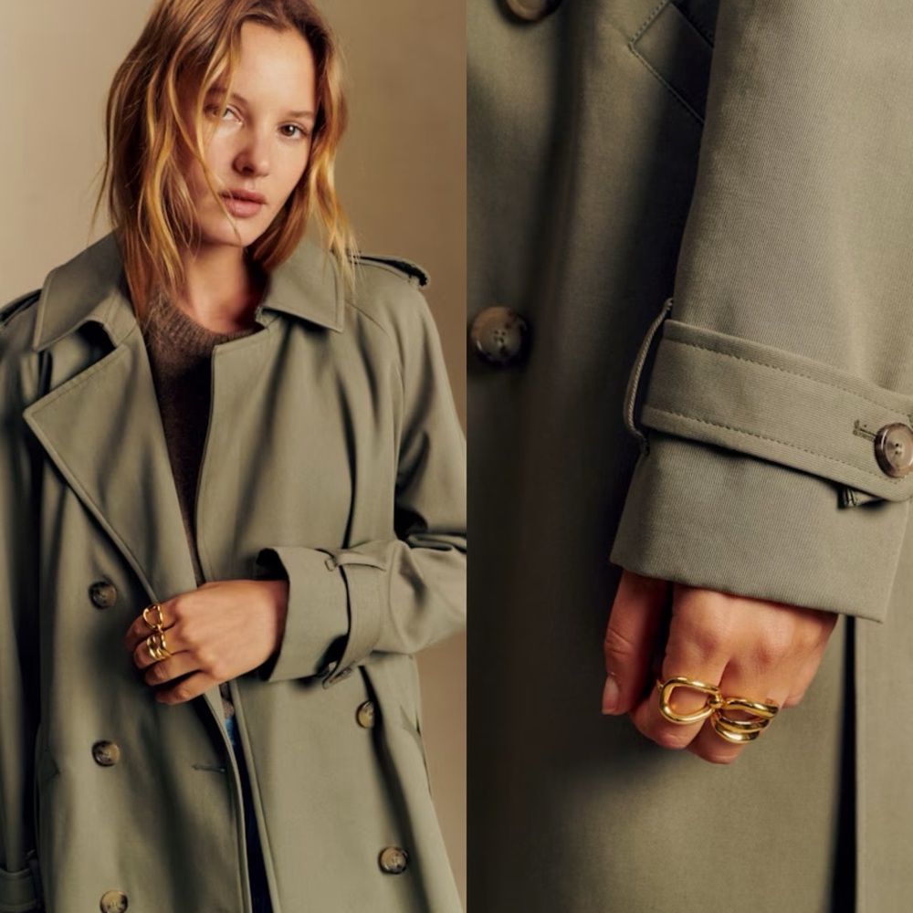 Sezane Scott Trench Coat Khaki Green - Picture 3 of 14